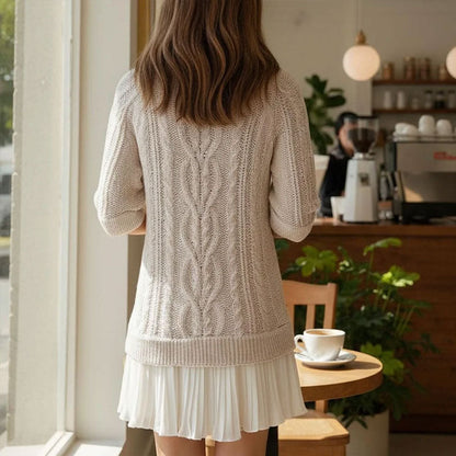 ✨Kabelstickad Chiffongklänning Med Rund Halsringning